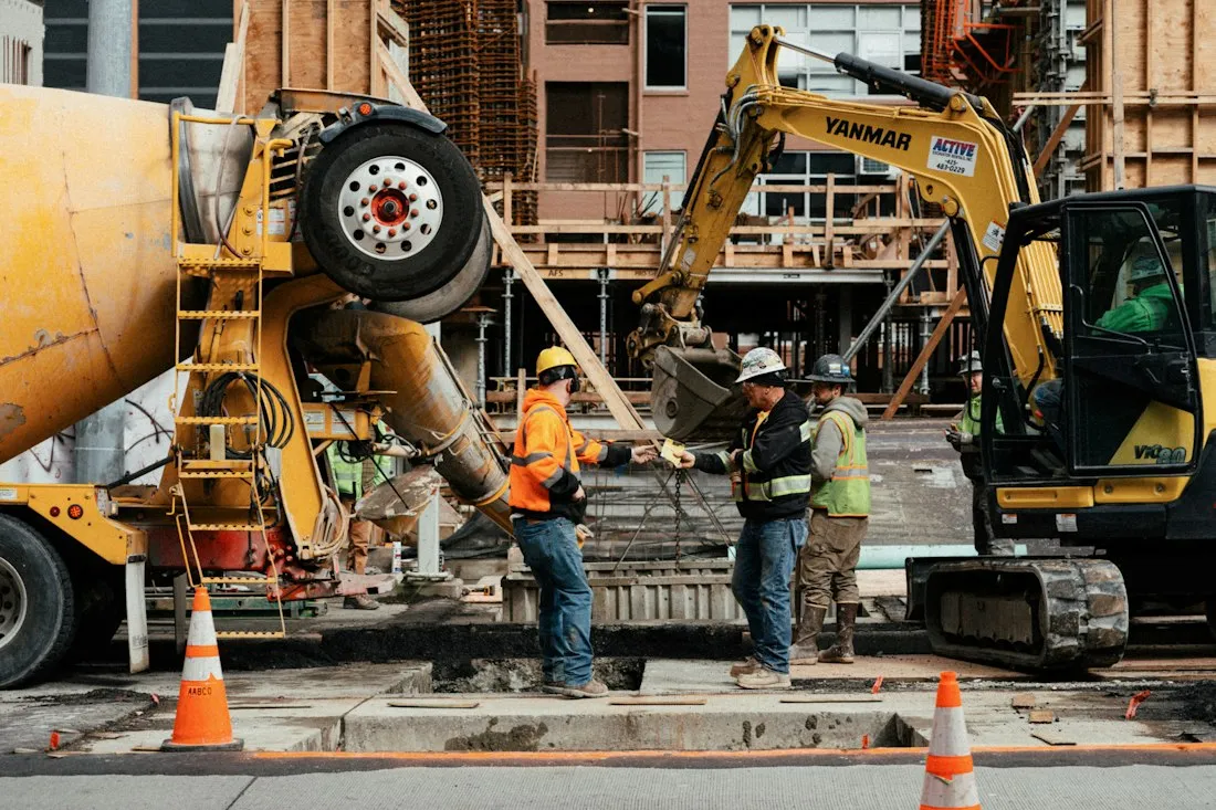 Workers and machinery on a construction site